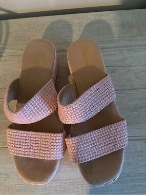 Old Navy Pink Woven Double-Strap Slide Sandals